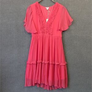 Sundance Dress Womens Medium Petite Monaco Meet Up Tiered Flutter Sleeves